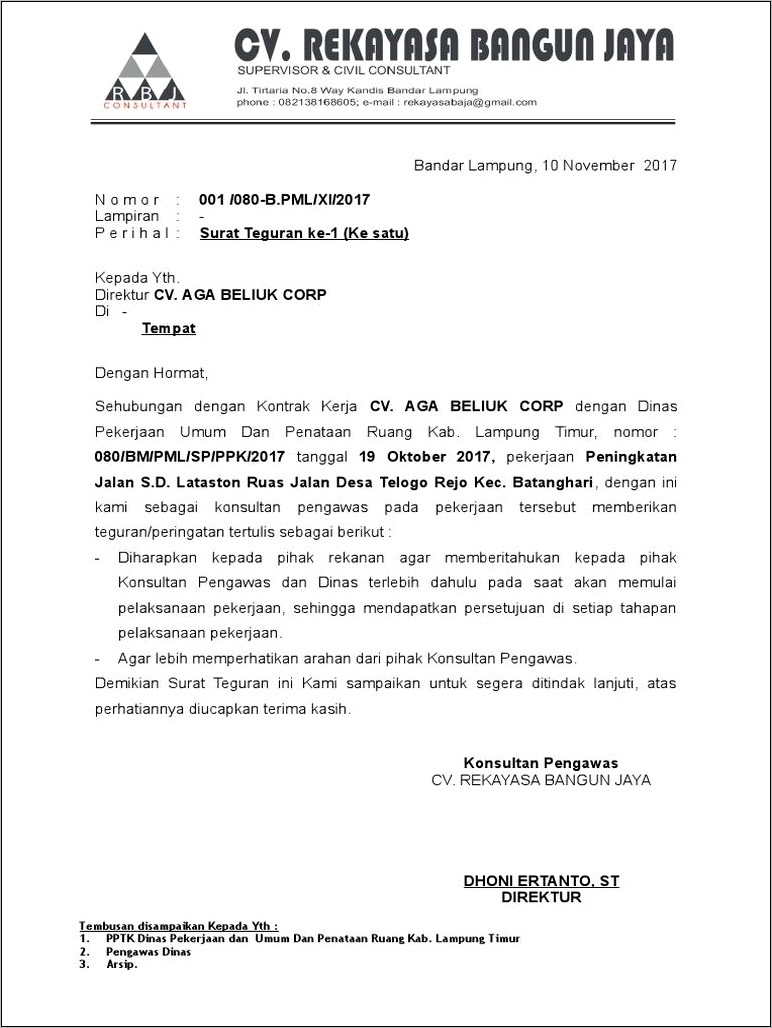 Contoh Surat Teguran Warga Karena Perusahaan Tdk Memperhatikan Amdal