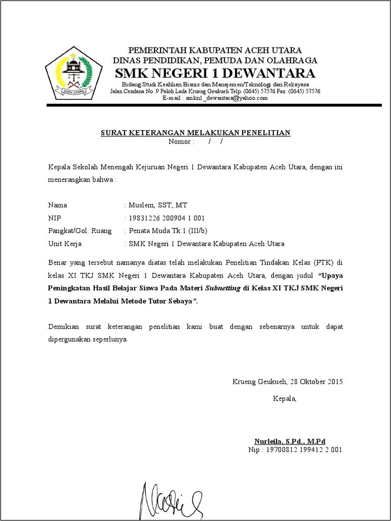 Contoh Surat Telah Melakuakn Penelitan Di Perusahaan