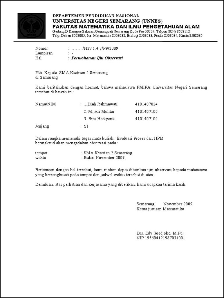 Contoh Surat Telah Melakukan Observasi Di Perusahaan