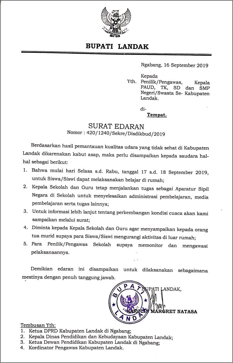 Contoh Surat Tembusan Untuk Dinas