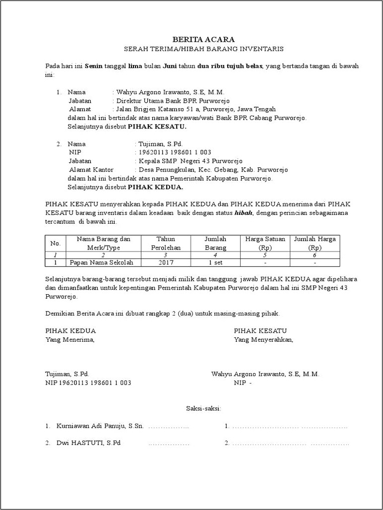 Contoh Surat Terima Barang Inventaris Kantor Ke Karyawan Perusahaan Dagang