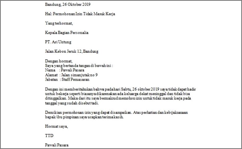 Contoh Surat Tidak Bisa Menghadiri Kegiatan Dari Perusahaan