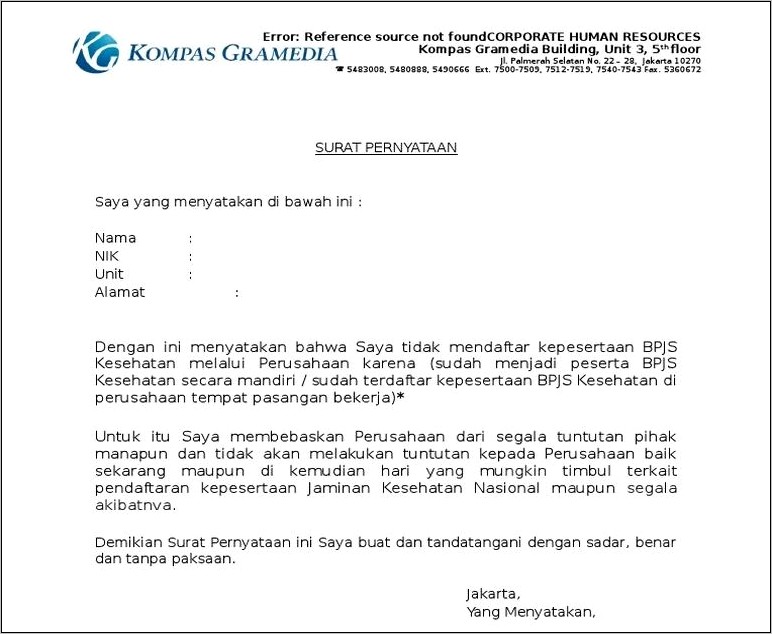 Contoh Surat Tidak Di Tanggung Asuransi Dari Perusahaan Doc