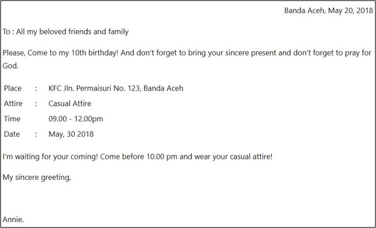 Contoh Surat Tidak Resmi Undangan Ulang Tahun