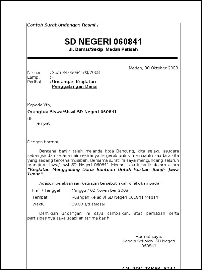 Contoh Surat Tidak Resmi Undangan