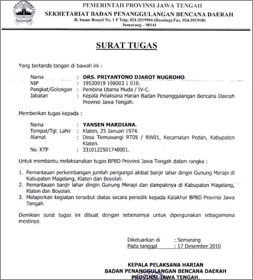 Contoh Surat Tugas Dan Surat Perintah Perjalanan Dinas