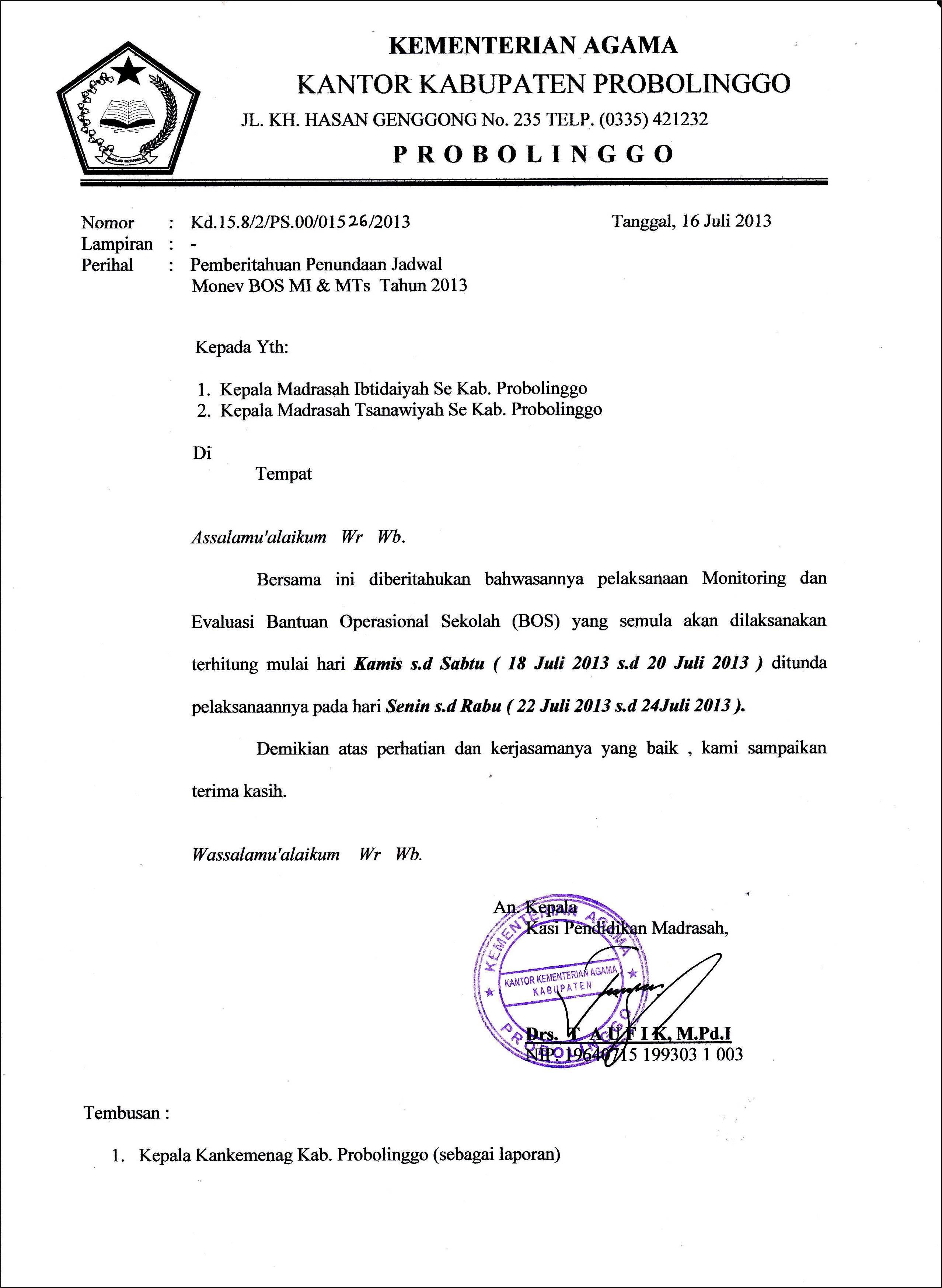 Contoh Surat Tugas Dinas Kabupaten Probolinggo