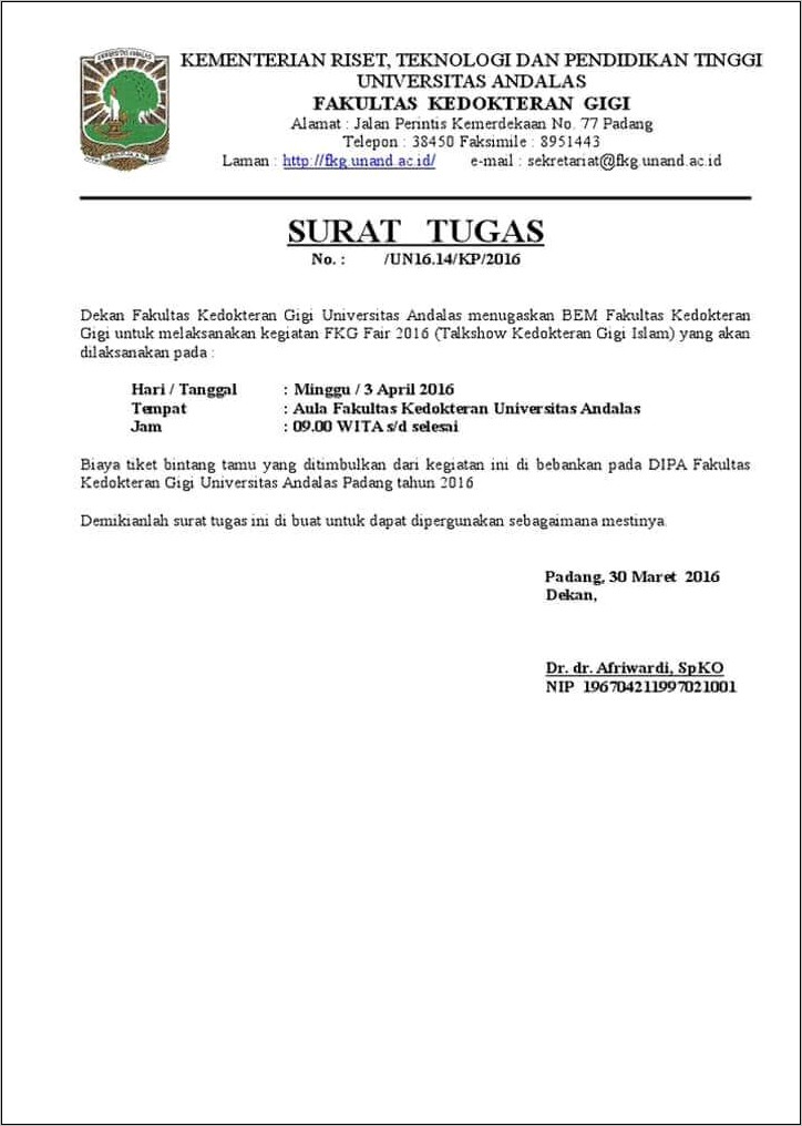 Contoh Surat Tugas Dinas Kesehatan