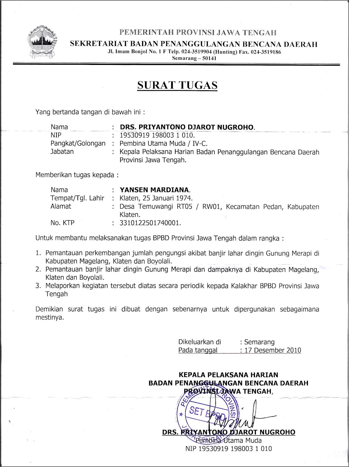 Contoh Surat Tugas Dinas Nama Terlampir