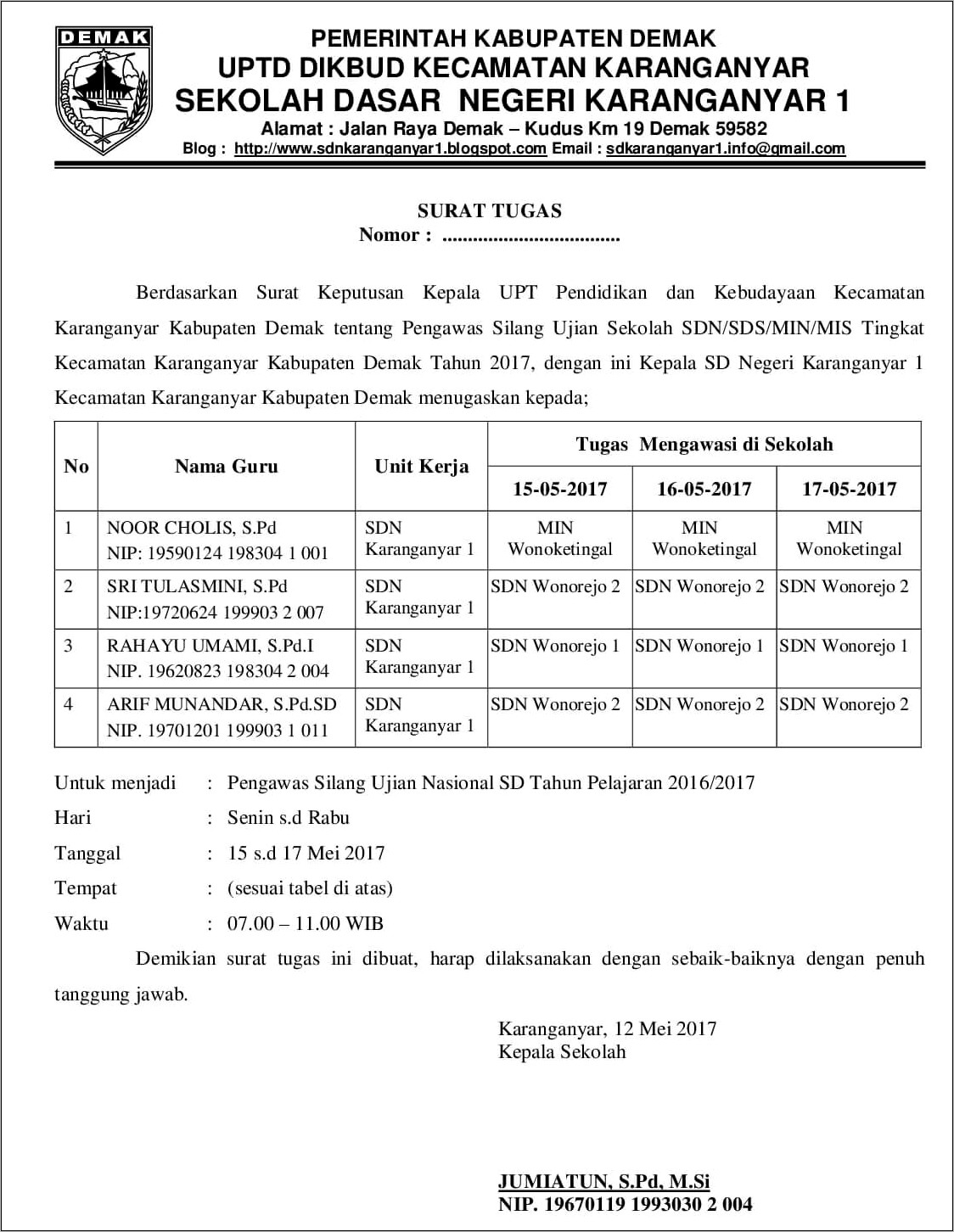 Contoh Surat Tugas Dinas Pendidikan