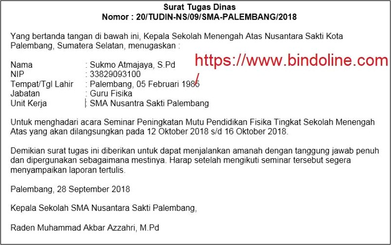 Contoh Surat Tugas Keluar Dinas