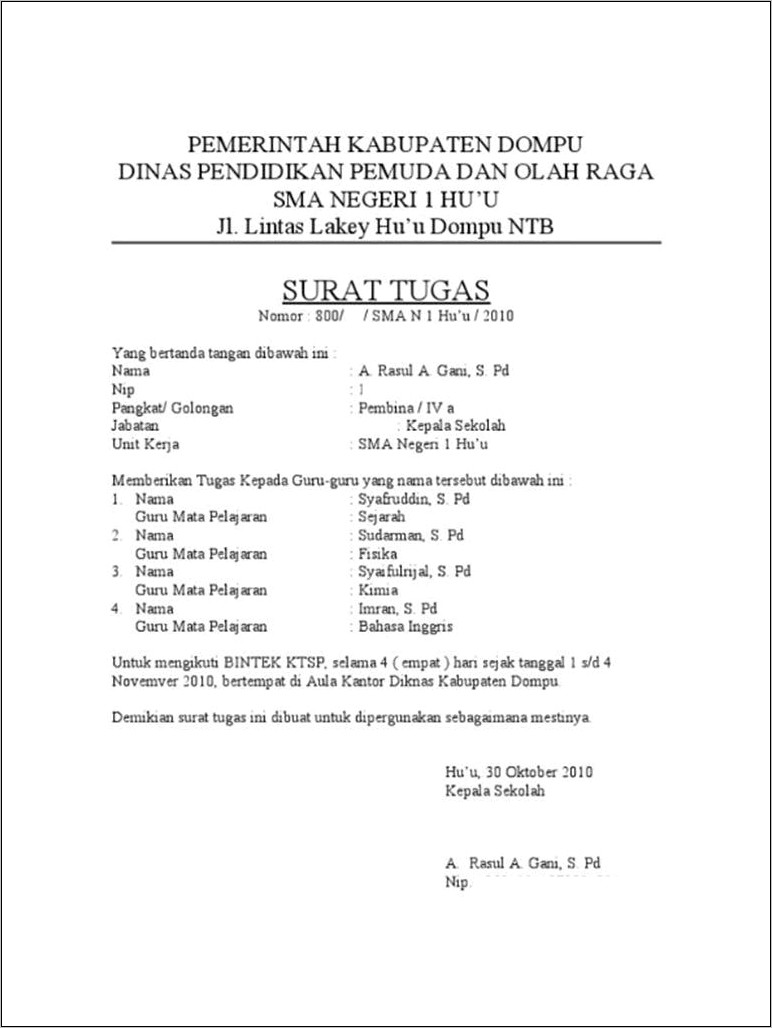 Contoh Surat Tugas Perjalanan Dinas Perusahaan