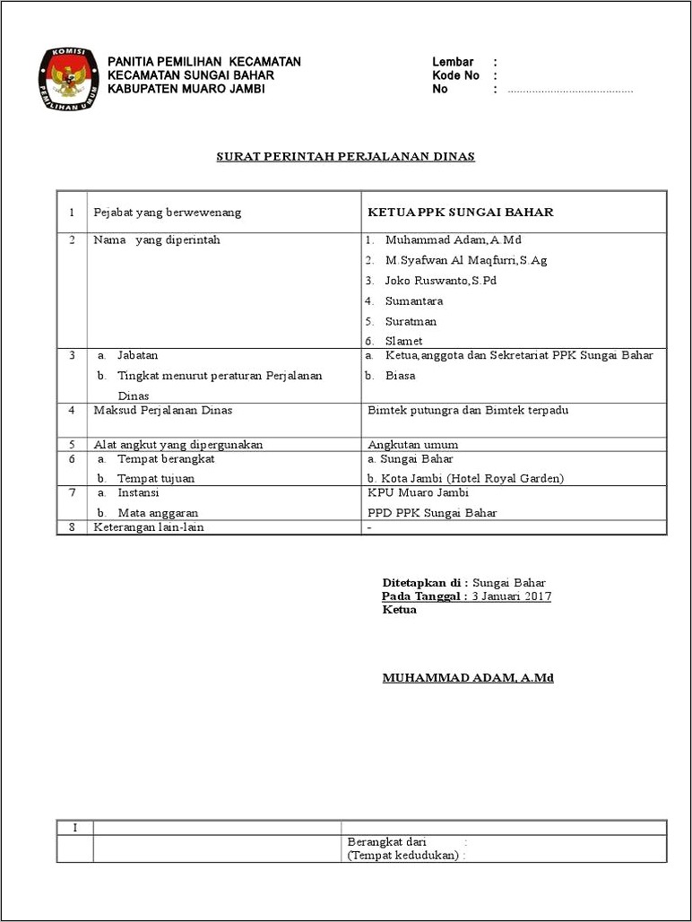 Contoh Surat Tugas Perjalanan Dinas Sekolah Dasar