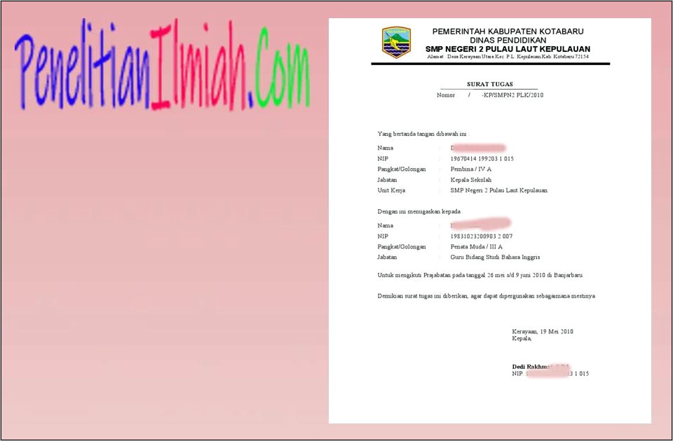 Contoh Surat Tugas Siswa Untuk Mencari Data Ke Kantor Dinas