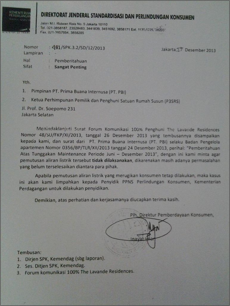 Contoh Surat Tututan Warga Terhadap Perusahaan