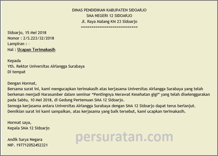 Contoh Surat Ucapan Terima Kasih Kerjasama Perusahaan