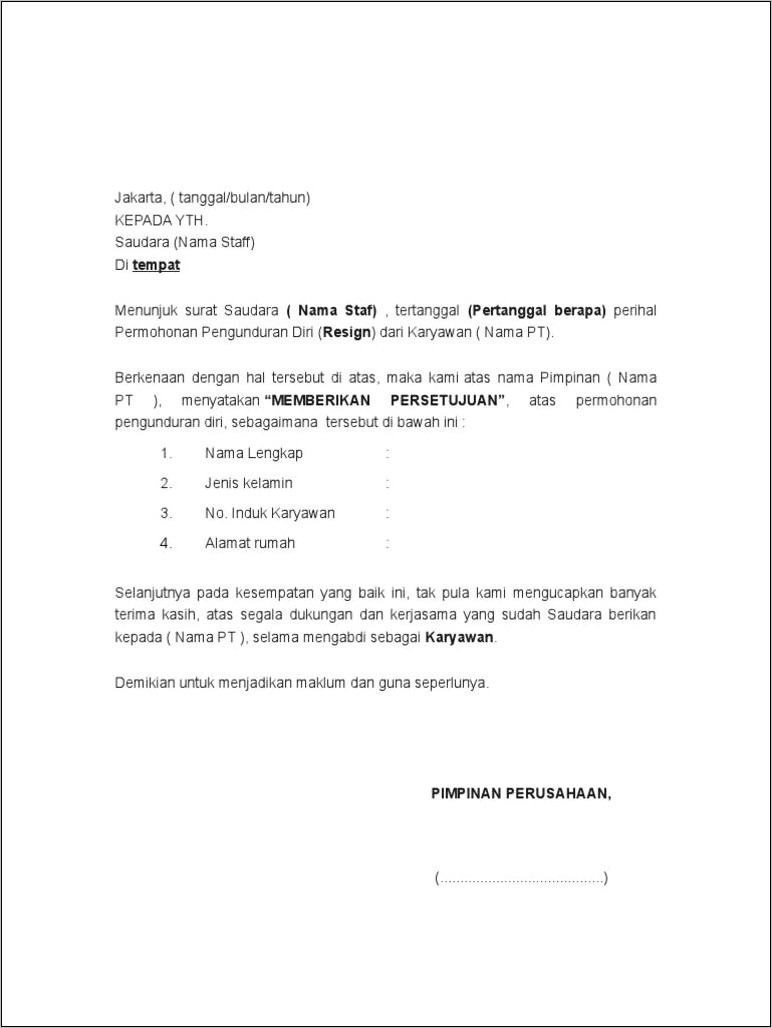 Contoh Surat Ucapan Terima Kasih Perusahaan Kepada Karyawan