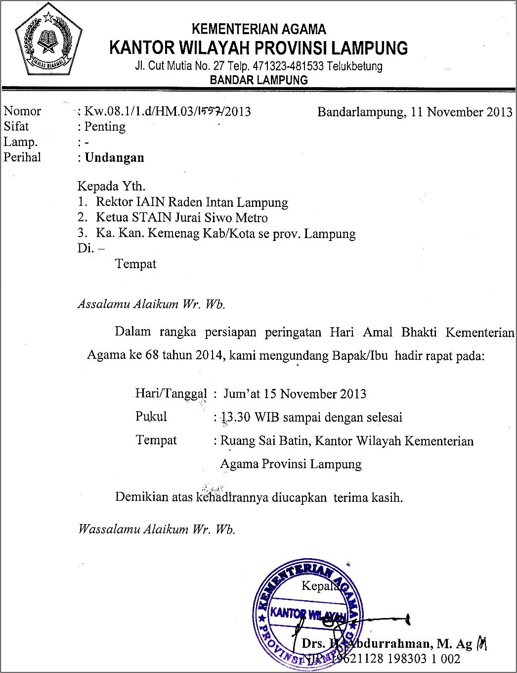 Contoh Surat Undang Rapat Senat Sekolah Theologia