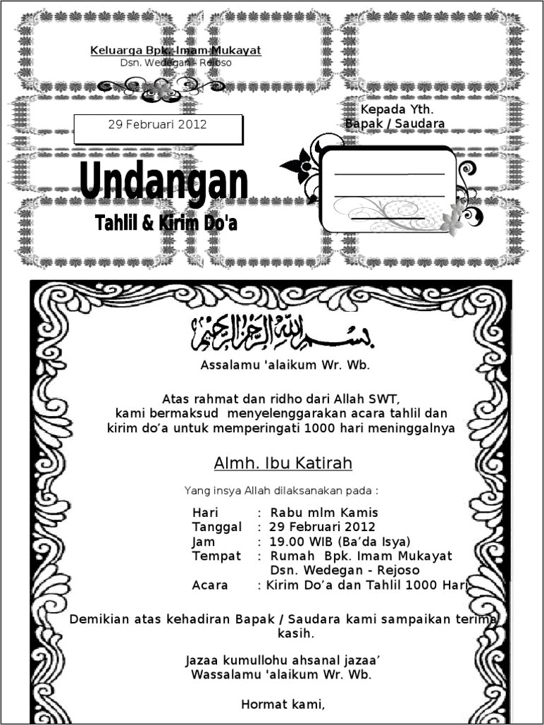 Contoh Surat Undangan 1000 Hari