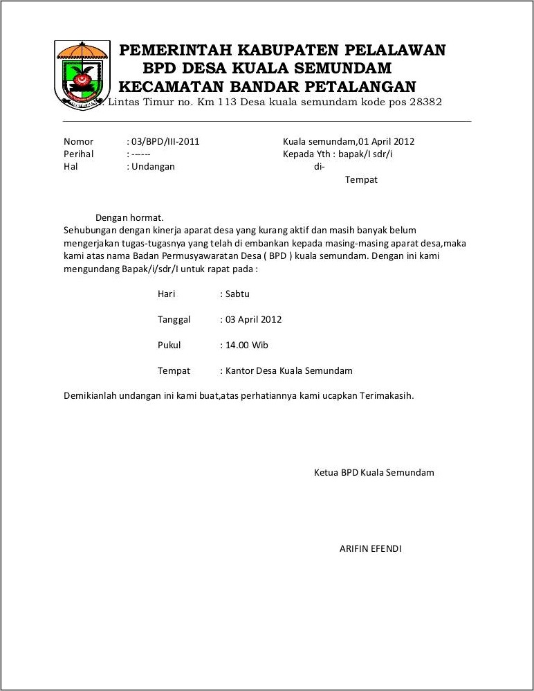 Contoh Surat Undangan 17 Agustus Untuk Kepala Desa