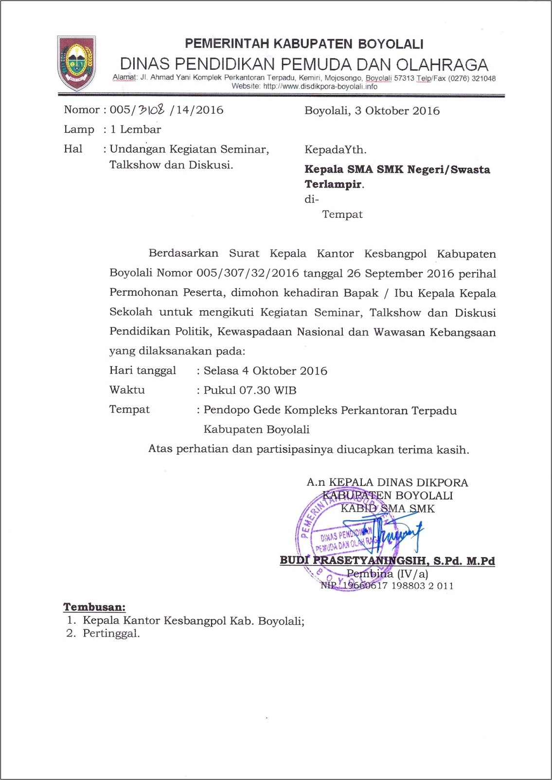 Contoh Surat Undangan 2 Kegiatan Seminar