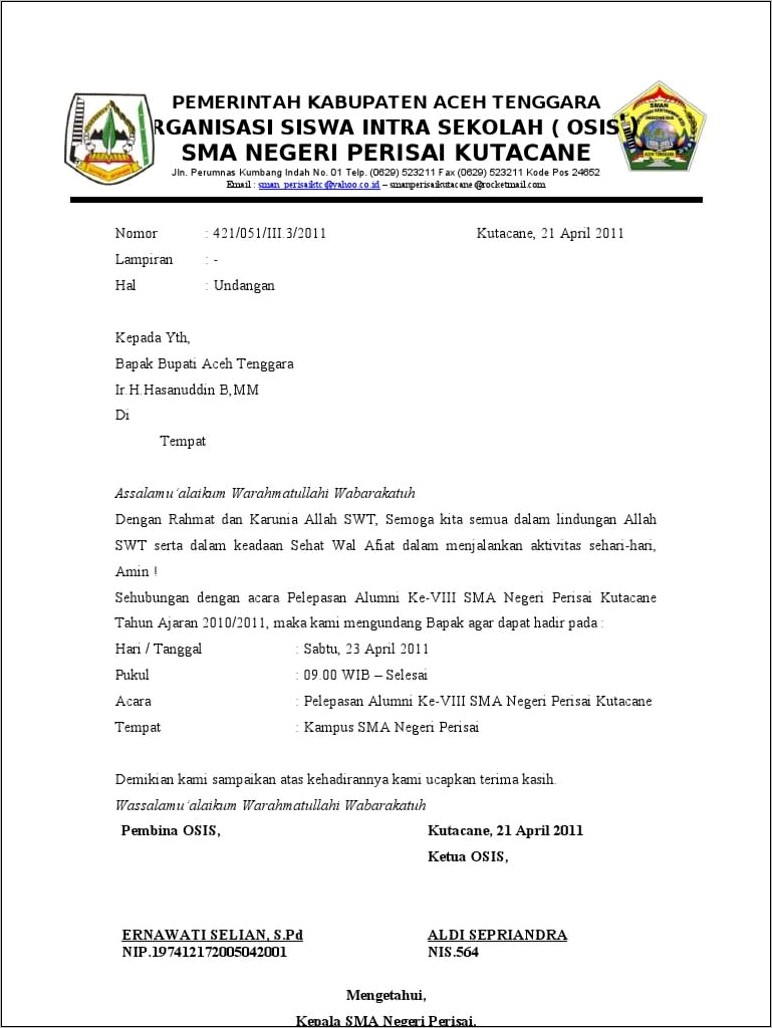 Contoh Surat Undangan Acara Sekolah