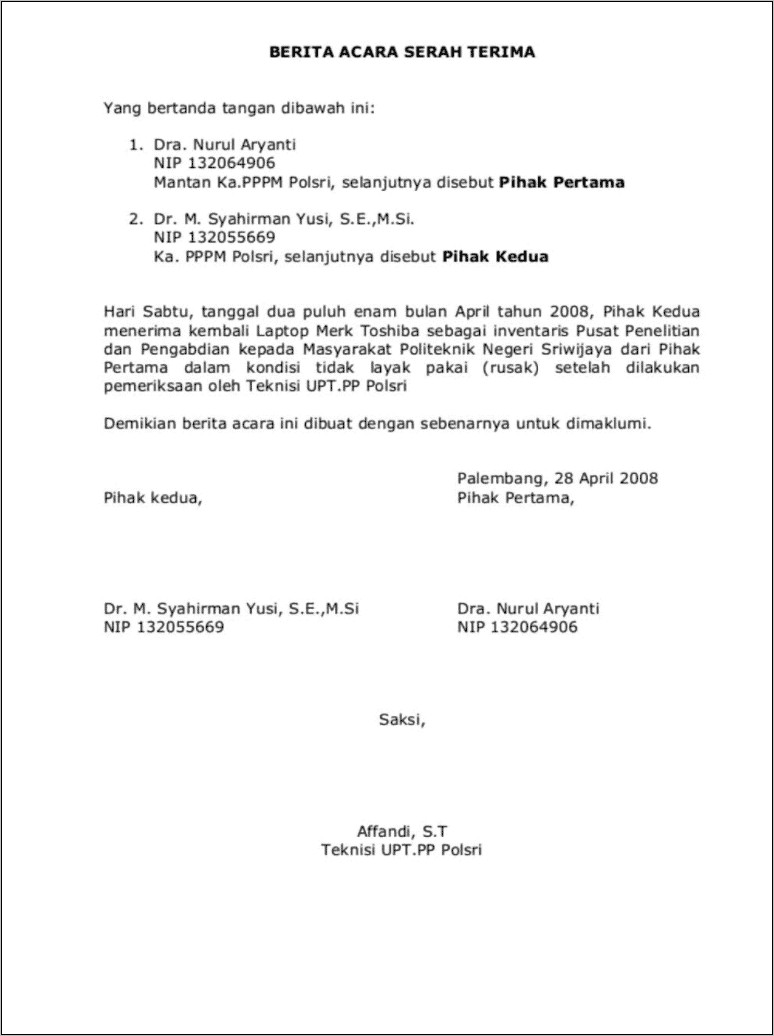 Contoh Surat Undangan Acara Serah Terima