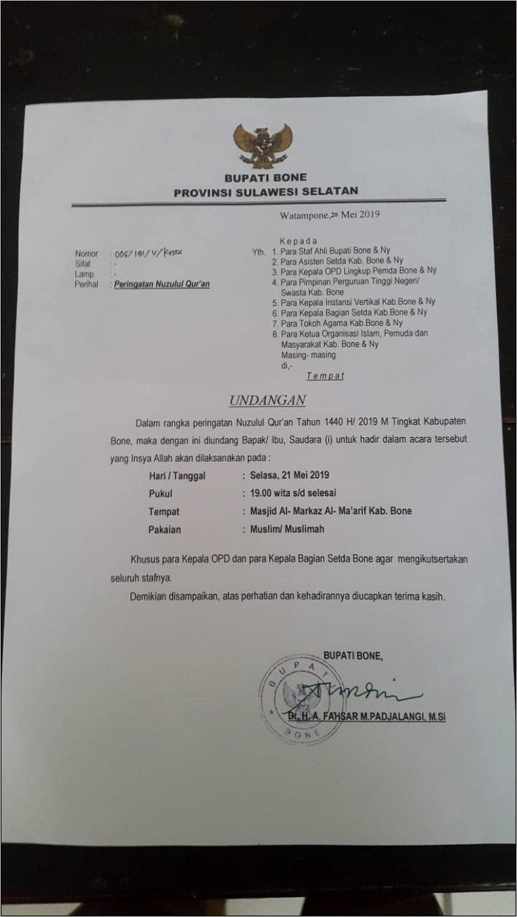 Contoh Surat Undangan Acara Untuk Bupati