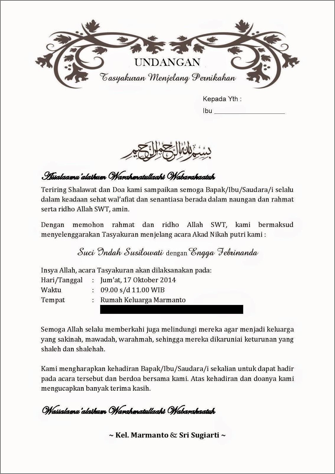 Contoh Surat Undangan Akad Nikah Doc