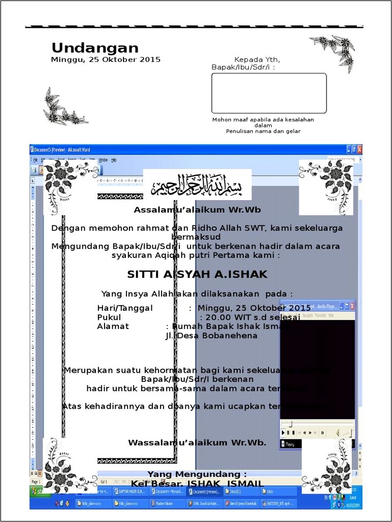 Contoh Surat Undangan Aqiqa