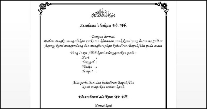 Contoh Surat Undangan Aqiqah Dan Khitanan