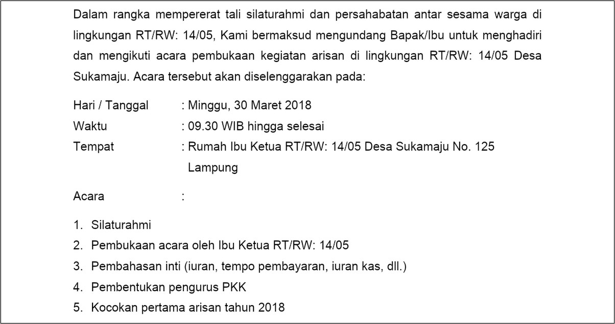 Contoh Surat Undangan Arisan Keluarga Yang Baik Dan Benar