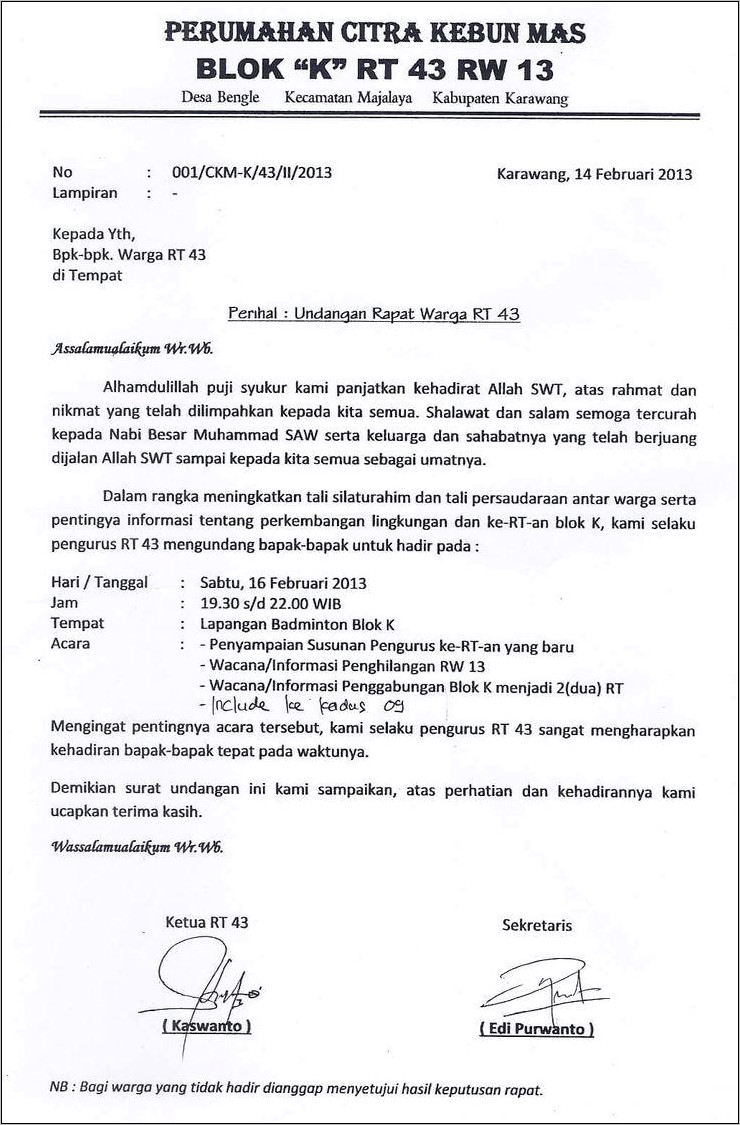 Contoh Surat Undangan Atas Nama Ketua