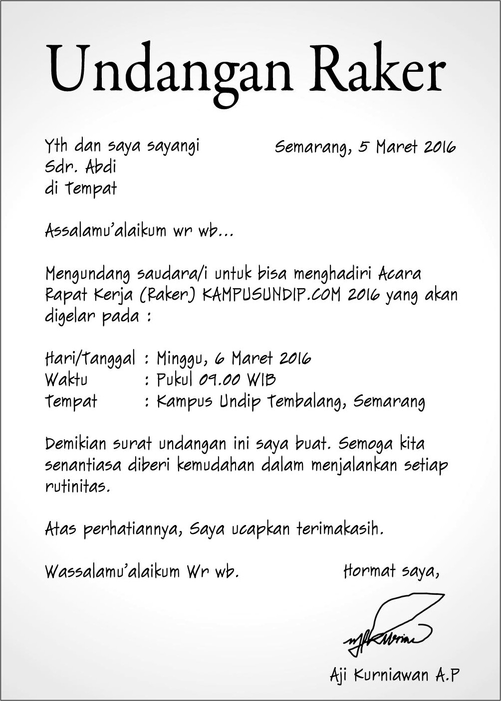 Contoh Surat Undangan Bazar Sekolah