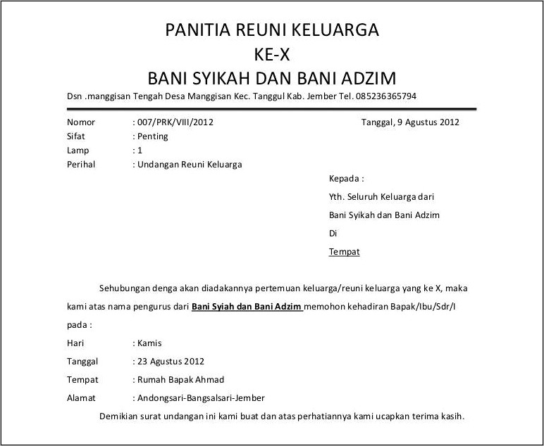 Contoh Surat Undangan Bentuk Official Style