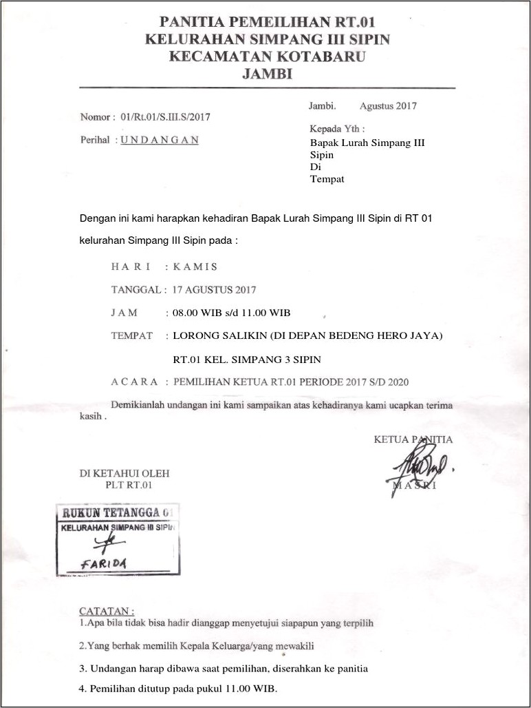 Contoh Surat Undangan Biker Pemilihan Ketua Baru