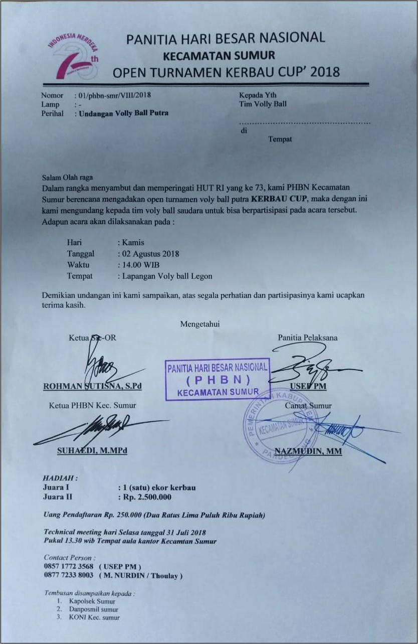 Contoh Surat Undangan Bola Voli