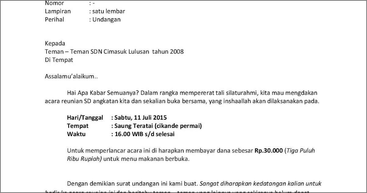 Contoh Surat Undangan Buka Bersama Alumni