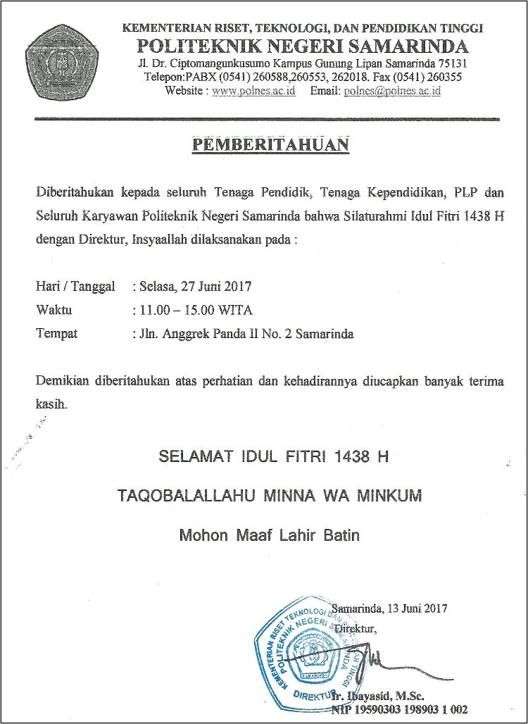 Contoh Surat Undangan Buka Bersama Tidak Resmi