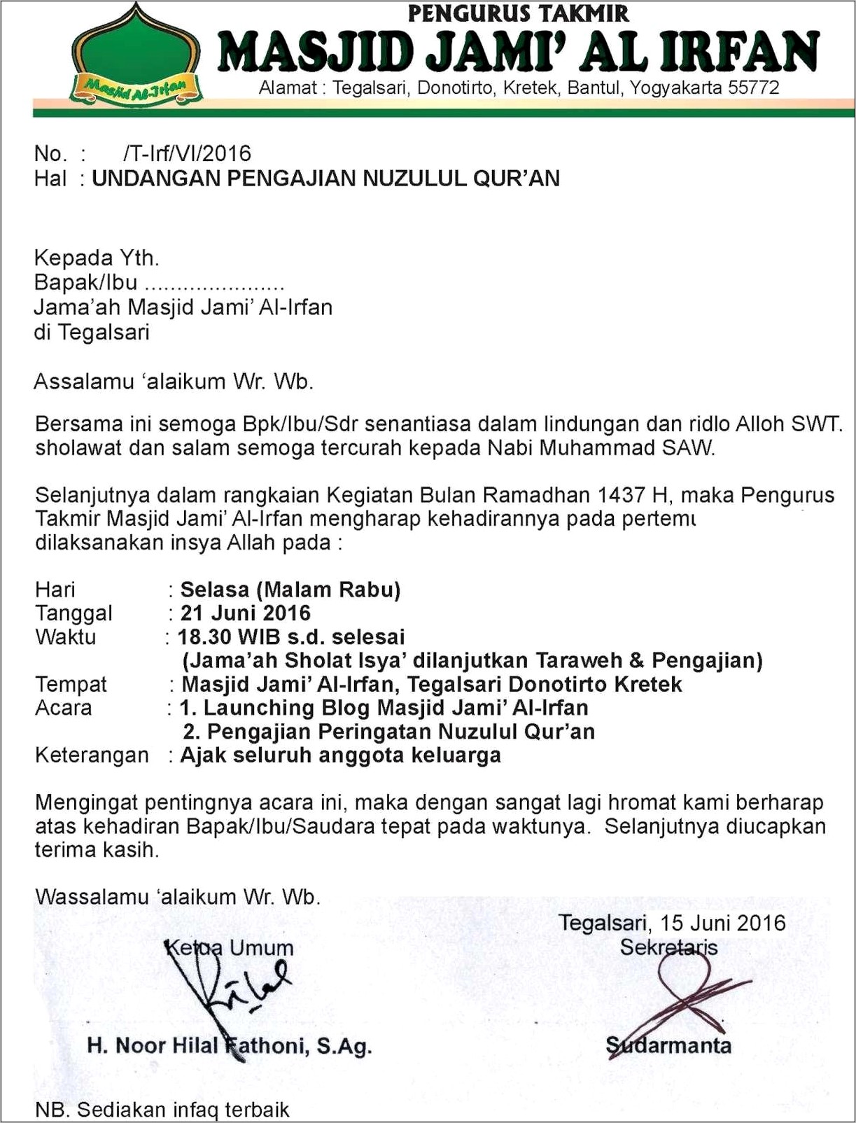 Contoh Surat Undangan Buka Puasa Bersama Karyawan