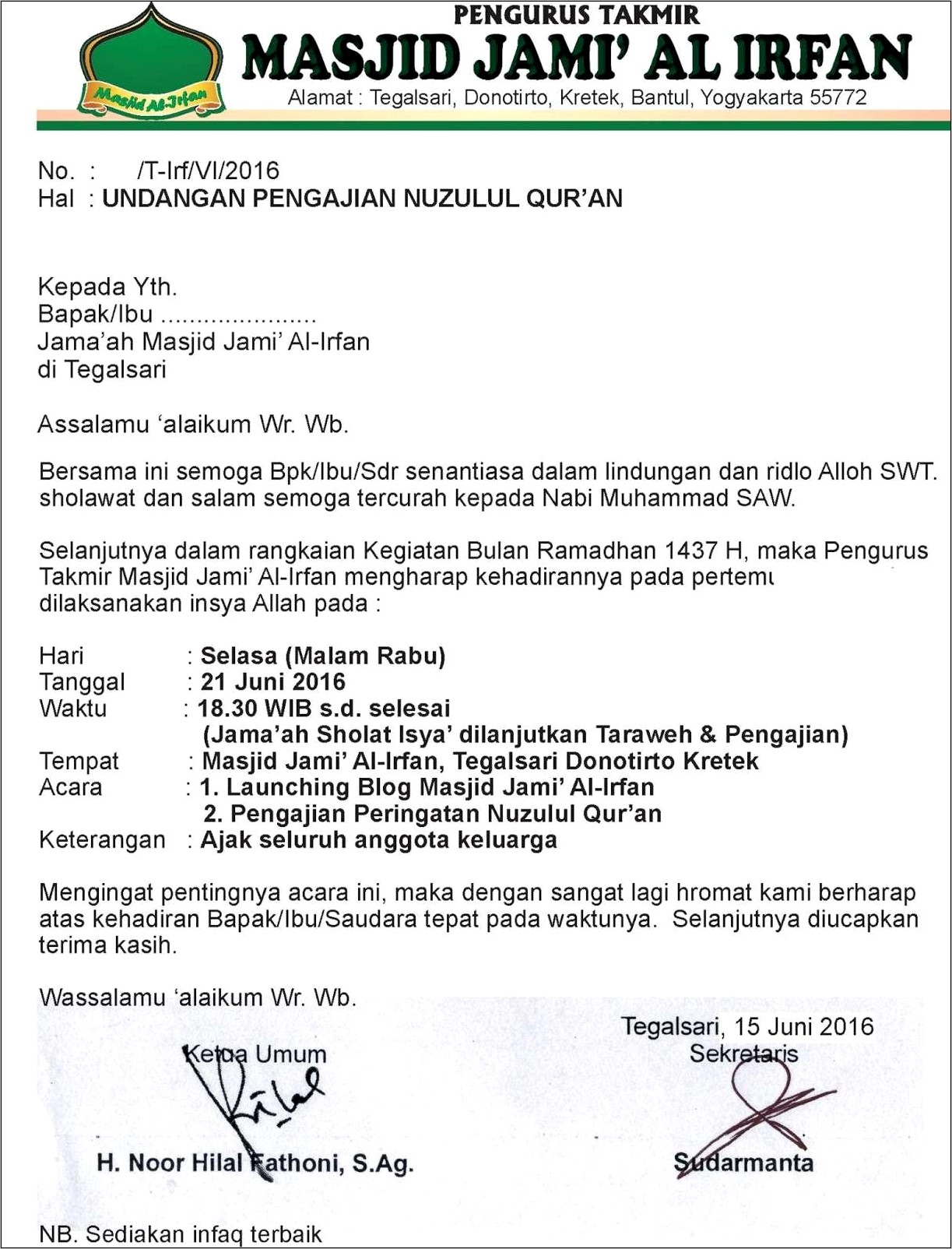 Contoh Surat Undangan Buka Puasa Resmi