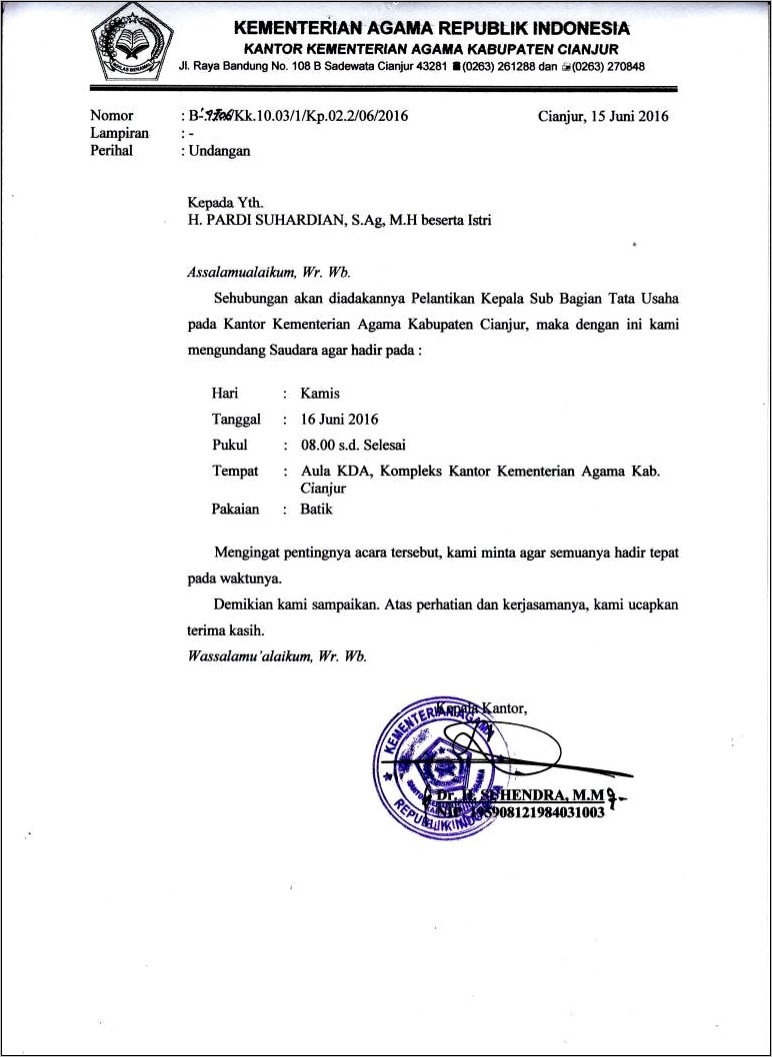 Contoh Surat Undangan Bupati Lombok Barat