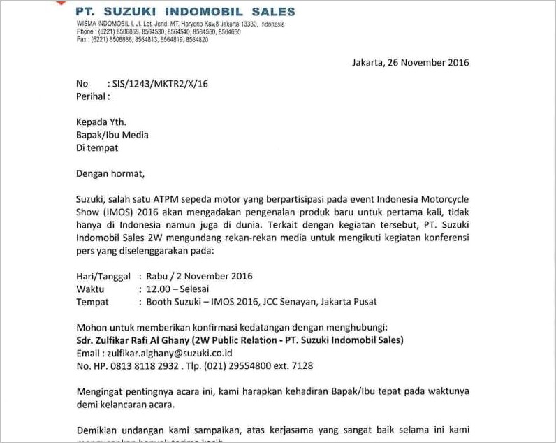 Contoh Surat Undangan Club Mobil