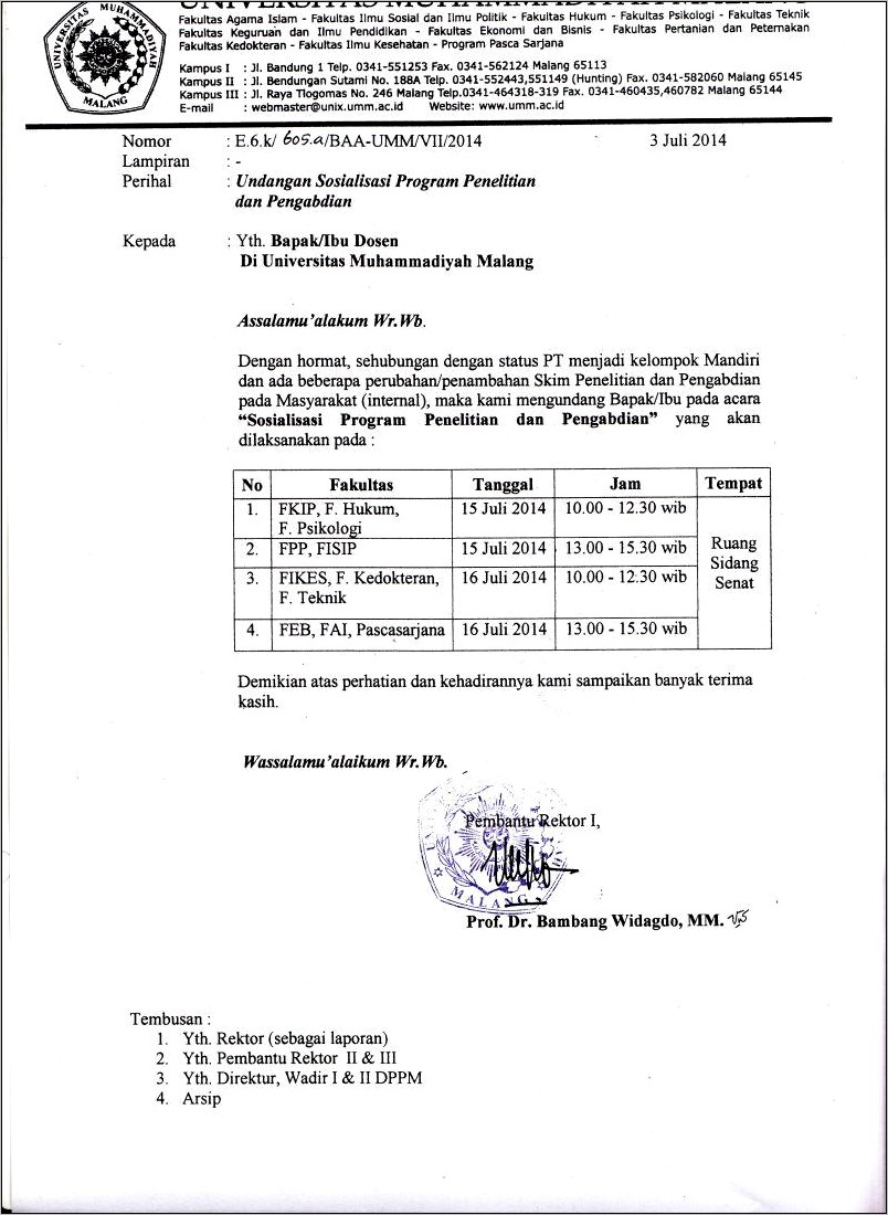 Contoh Surat Undangan Dan Jadwal Kegiatan