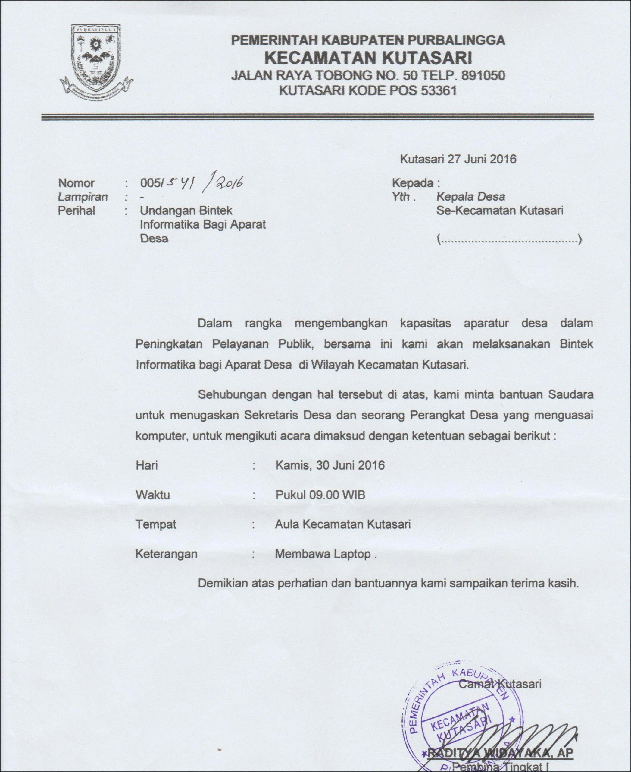 Contoh Surat Undangan Dari Camat