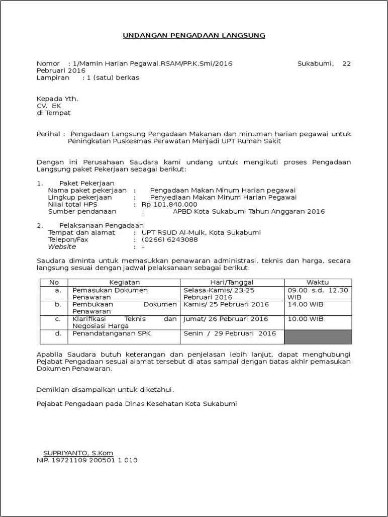 Contoh Surat Undangan Dari Tim Pengadaan Barang Jasa Untuk Klarifikasi