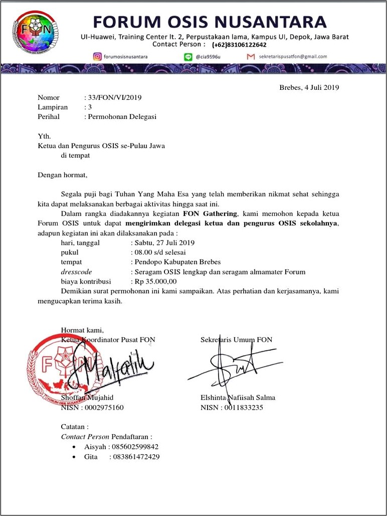 Contoh Surat Undangan Dengan Rincian Biaya Kontribusi