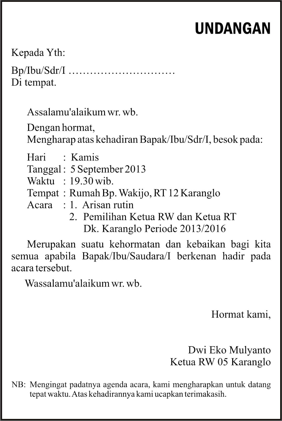 Contoh Surat Undangan Desa Pakraman