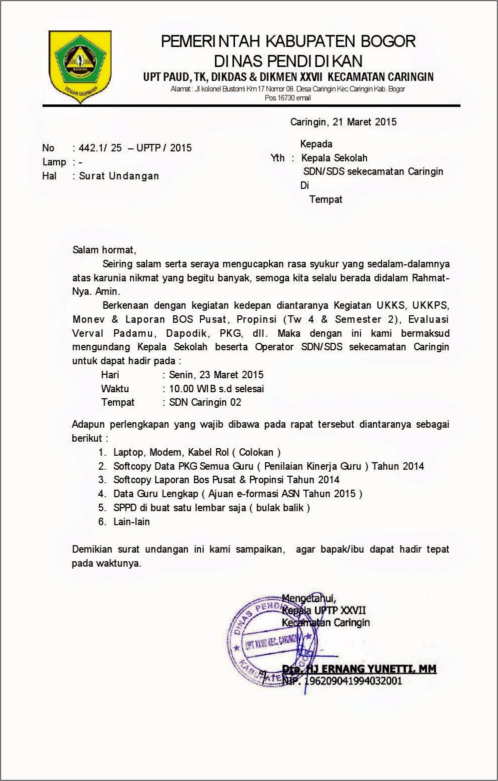 Contoh Surat Undangan Dewan Guru