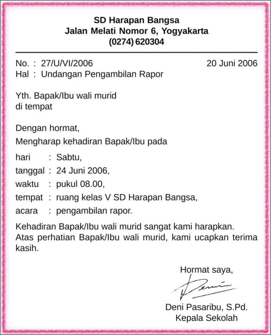 Contoh Surat Undangan Dinas Yang Benar